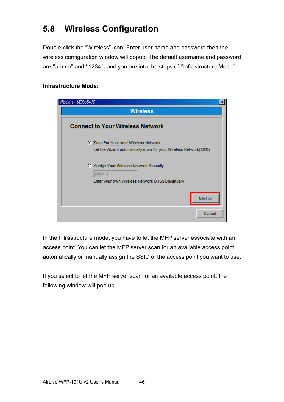 8 wireless configuration, Ireless, Onfiguration | AirLive WFP-101U v2 User Manual | Page 54 / 106