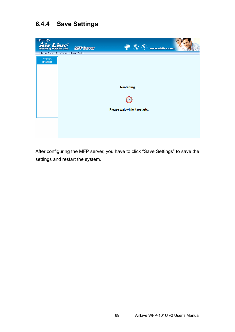 4 save settings, Save settings | AirLive WFP-101U v2 User Manual | Page 77 / 106