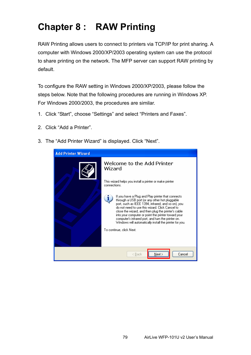 Chapter 8 : raw printing | AirLive WFP-101U v2 User Manual | Page 87 / 106