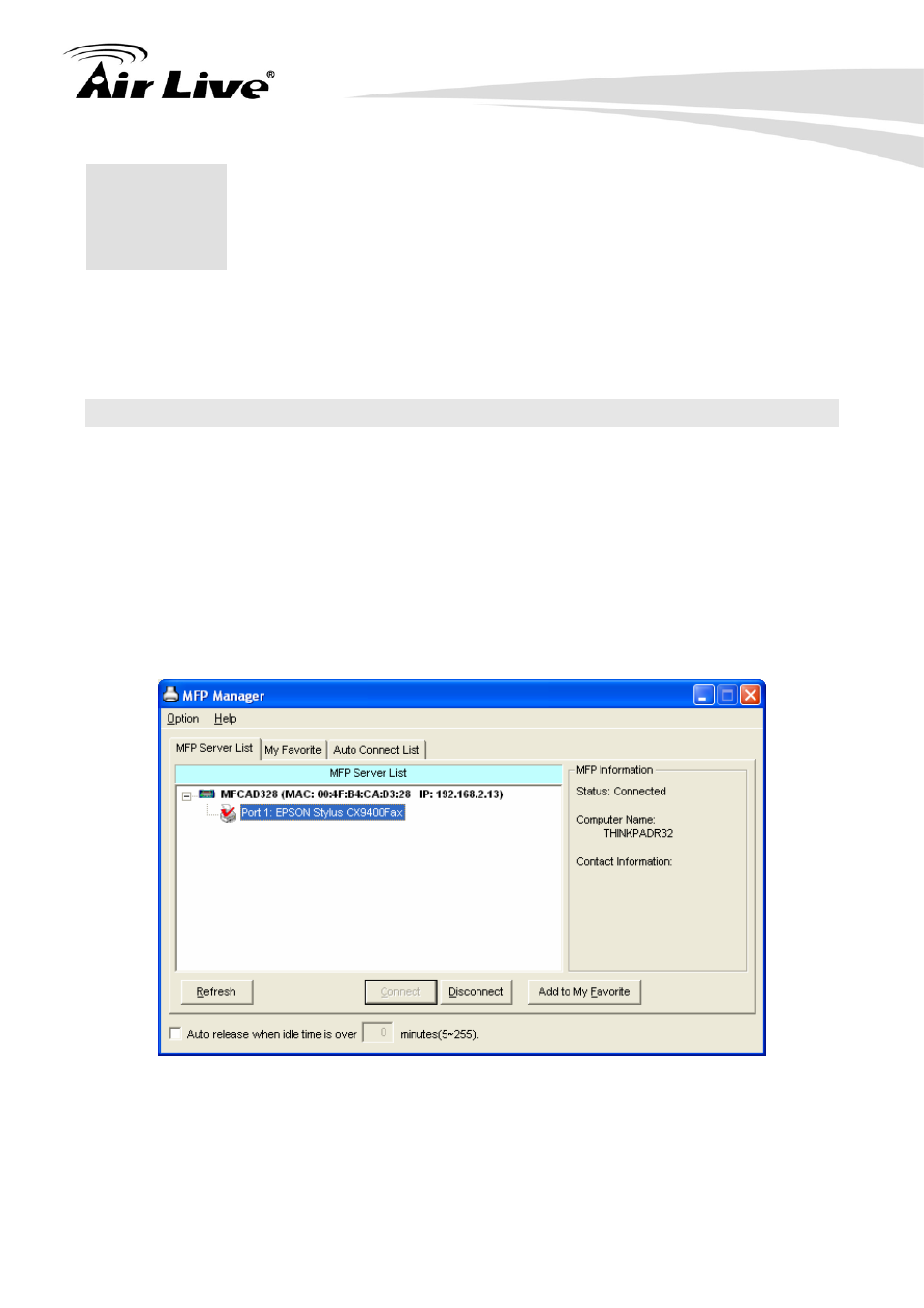 Mfp manager, 1 mfp server list | AirLive WFP-151U User Manual | Page 31 / 127