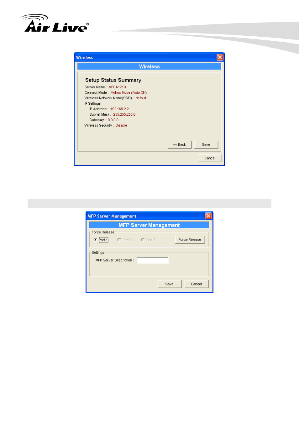 9 mfp server management | AirLive WFP-151U User Manual | Page 55 / 127