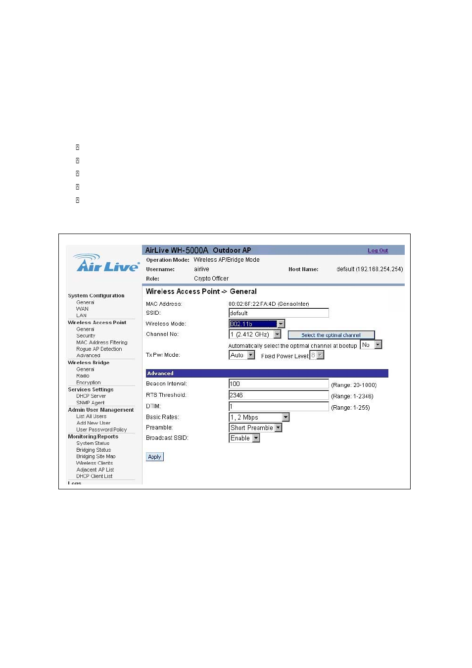 Wh-5000a serials user guide, 2 wireless access point – general | AirLive WH-5000A User Manual | Page 24 / 62