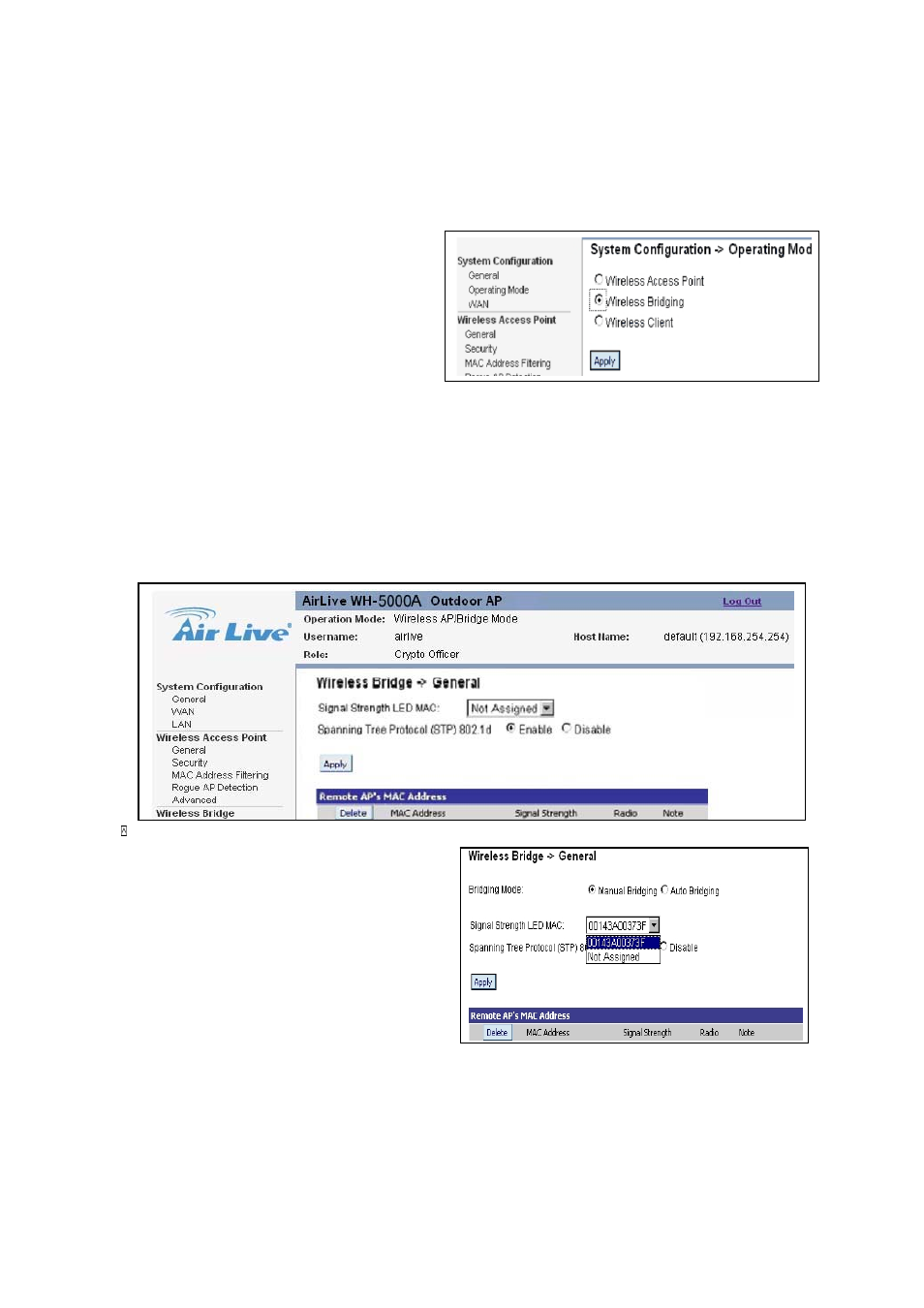 Wh-5000a serials user guide, 1 select operation mode, 2 wireless bridge – general | AirLive WH-5000A User Manual | Page 35 / 62