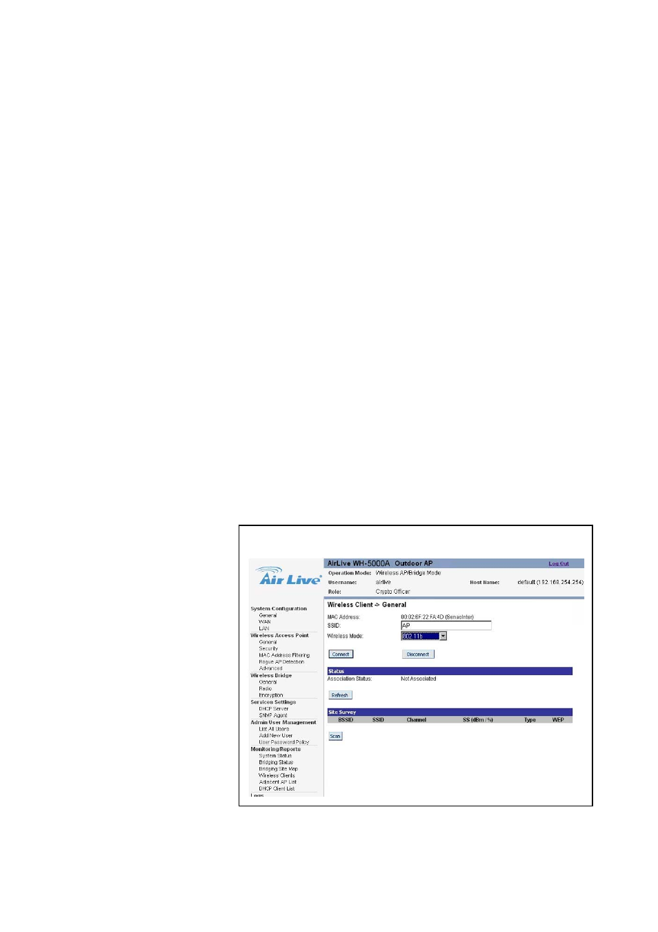 Wh-5000a serials user guide, Chapter 6: wireless access client configuration, 1 wireless bridge – general | AirLive WH-5000A User Manual | Page 42 / 62