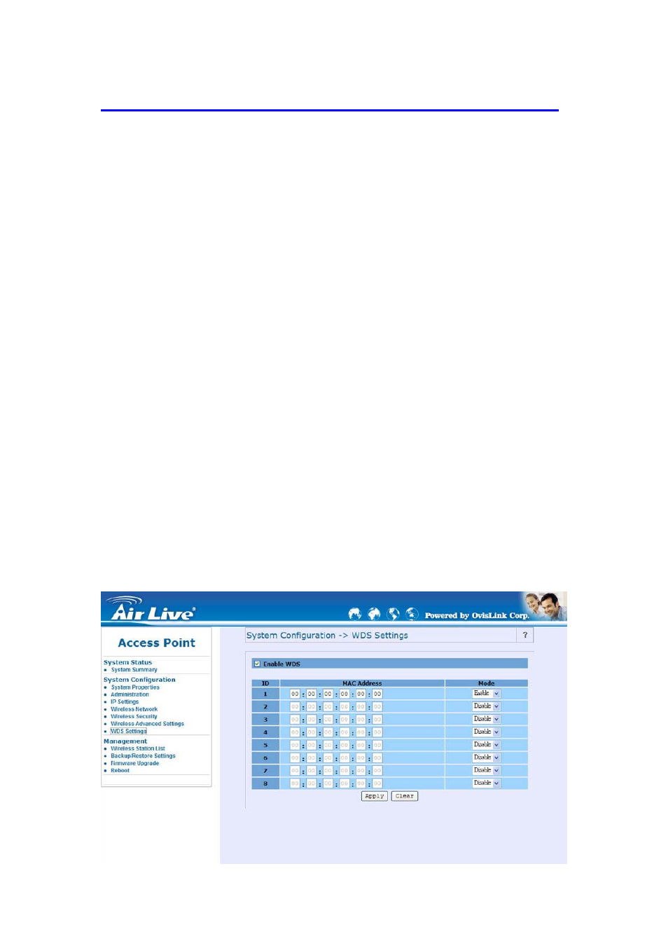 Wireless configuration – wds mode (p2p & p2mp) | AirLive WH-5400CPE-ESD User Manual | Page 35 / 51