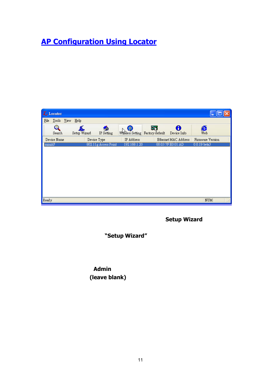 Ap configuration using locator | AirLive WH-5410G User Manual | Page 11 / 51