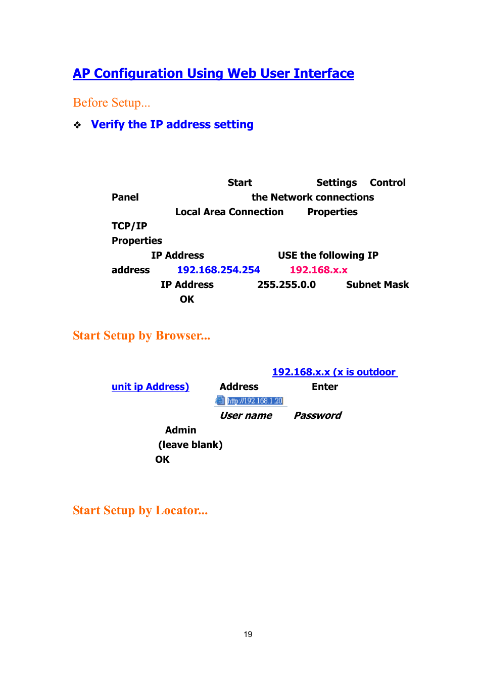 Start setup by browser, Start setup by locator | AirLive WH-5410G User Manual | Page 19 / 51