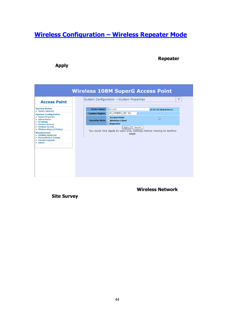 Wireless configuration – wireless repeater mode | AirLive WH-5410G User Manual | Page 44 / 51