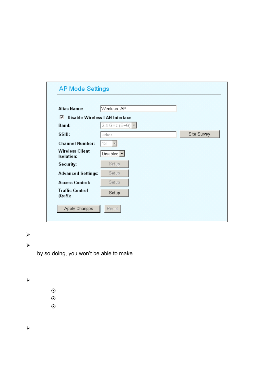 Wireless settings, 1 access point mode settings | AirLive WH-5420CPE User Manual | Page 30 / 97