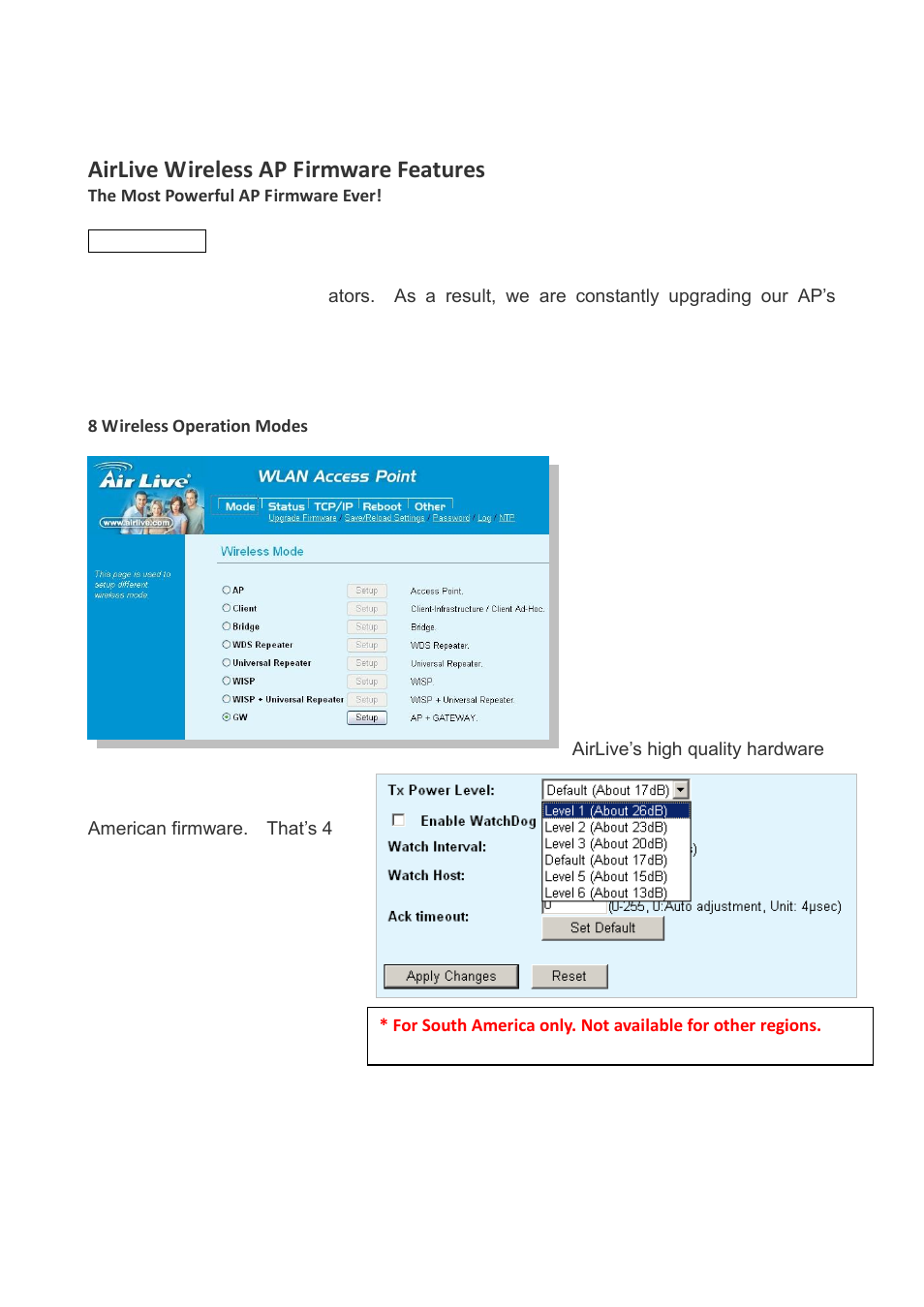 2 firmware features, Airlive wireless ap firmware features | AirLive WH-5420CPE User Manual | Page 8 / 97