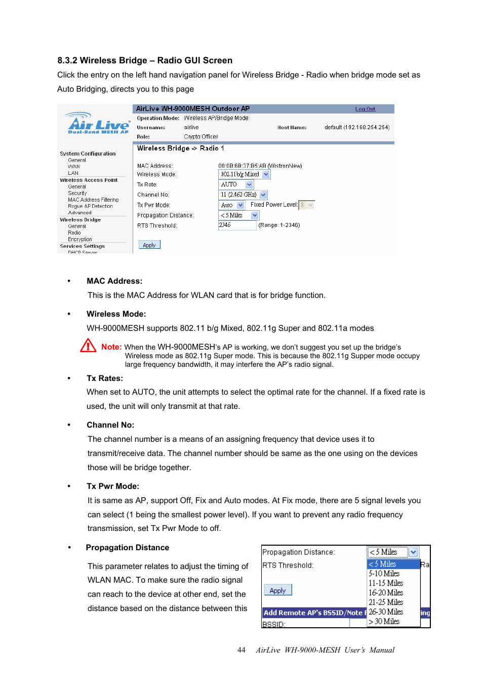 2 wireless bridge – radio gui screen | AirLive WH-9000MESH User Manual | Page 45 / 66