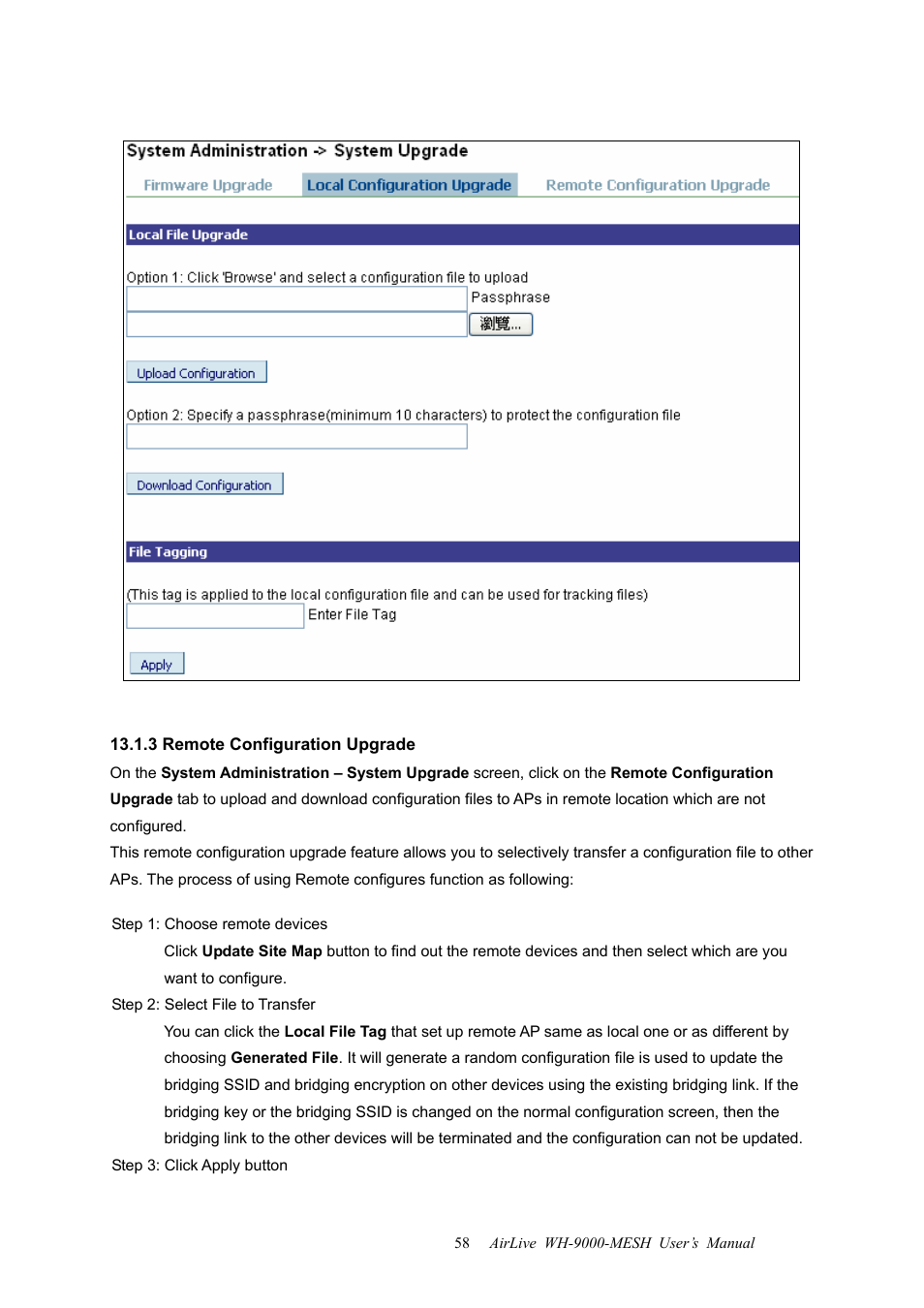 3 remote configuration upgrade | AirLive WH-9000MESH User Manual | Page 59 / 66