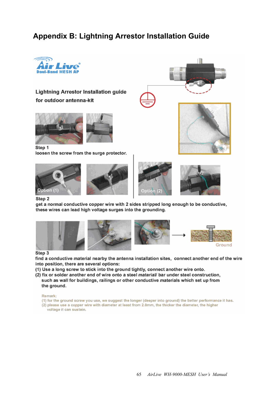 Appendix b: lightning arrestor installation guide | AirLive WH-9000MESH User Manual | Page 66 / 66