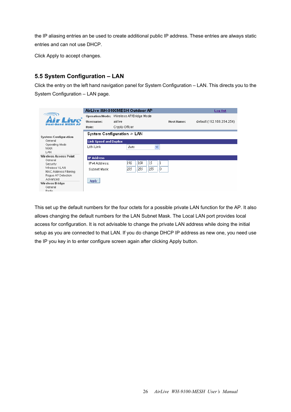 5 system configuration – lan | AirLive WH-9100MESH User Manual | Page 27 / 74