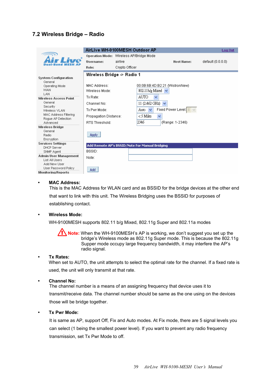 2 wireless bridge – radio | AirLive WH-9100MESH User Manual | Page 40 / 74