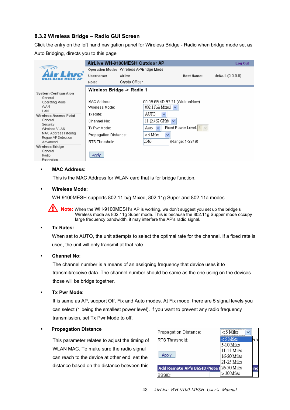 2 wireless bridge – radio gui screen | AirLive WH-9100MESH User Manual | Page 49 / 74