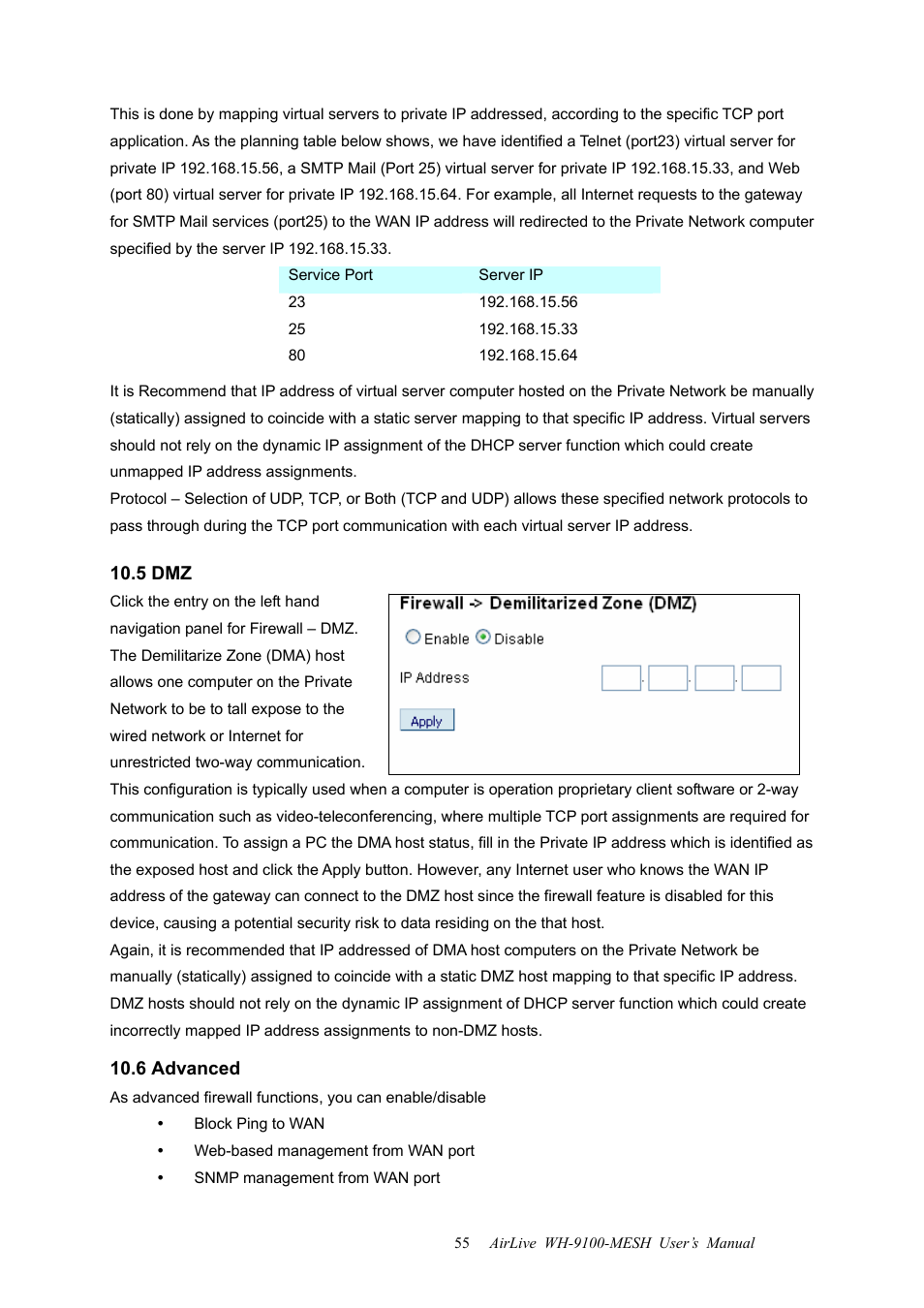 5 dmz, 6 advanced, 5 dmz 10.6 advanced | AirLive WH-9100MESH User Manual | Page 56 / 74