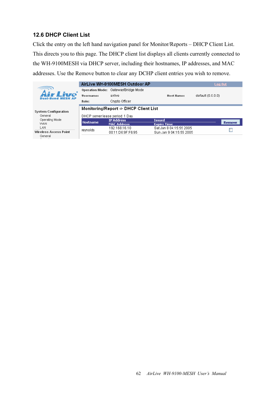 6 dhcp client list | AirLive WH-9100MESH User Manual | Page 63 / 74