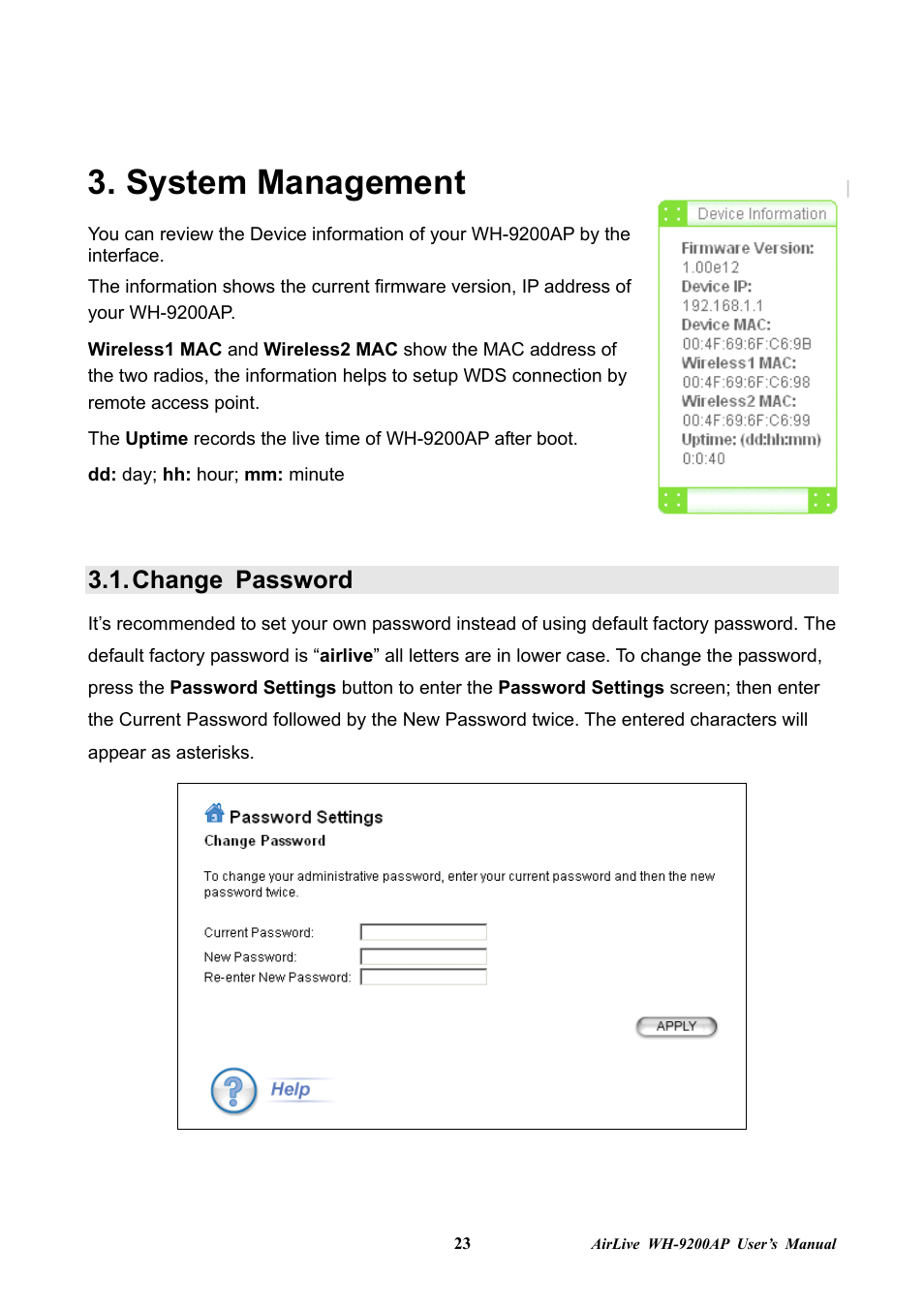 System management, Change password | AirLive WH-9200AP User Manual | Page 25 / 33