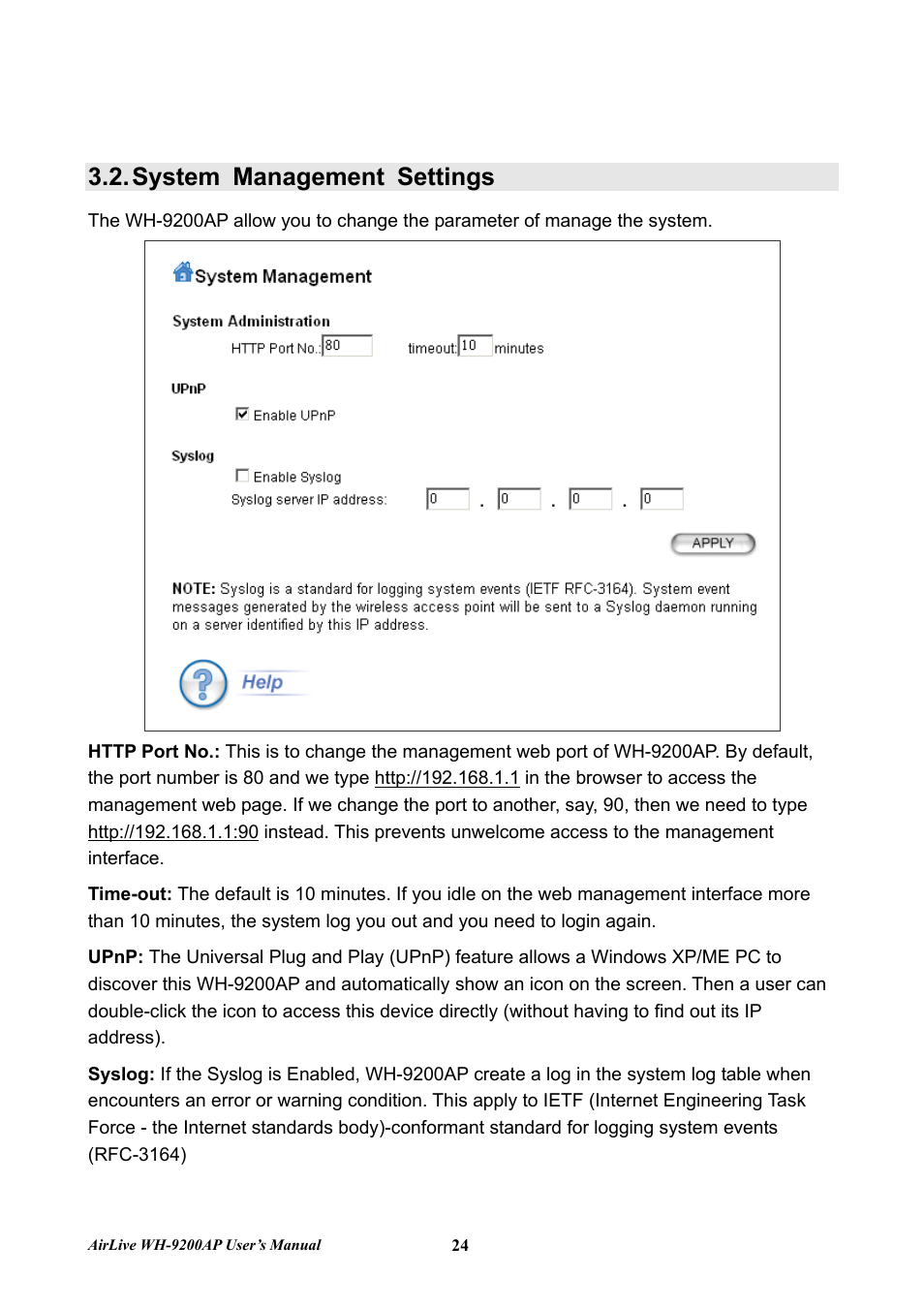 System management settings | AirLive WH-9200AP User Manual | Page 26 / 33