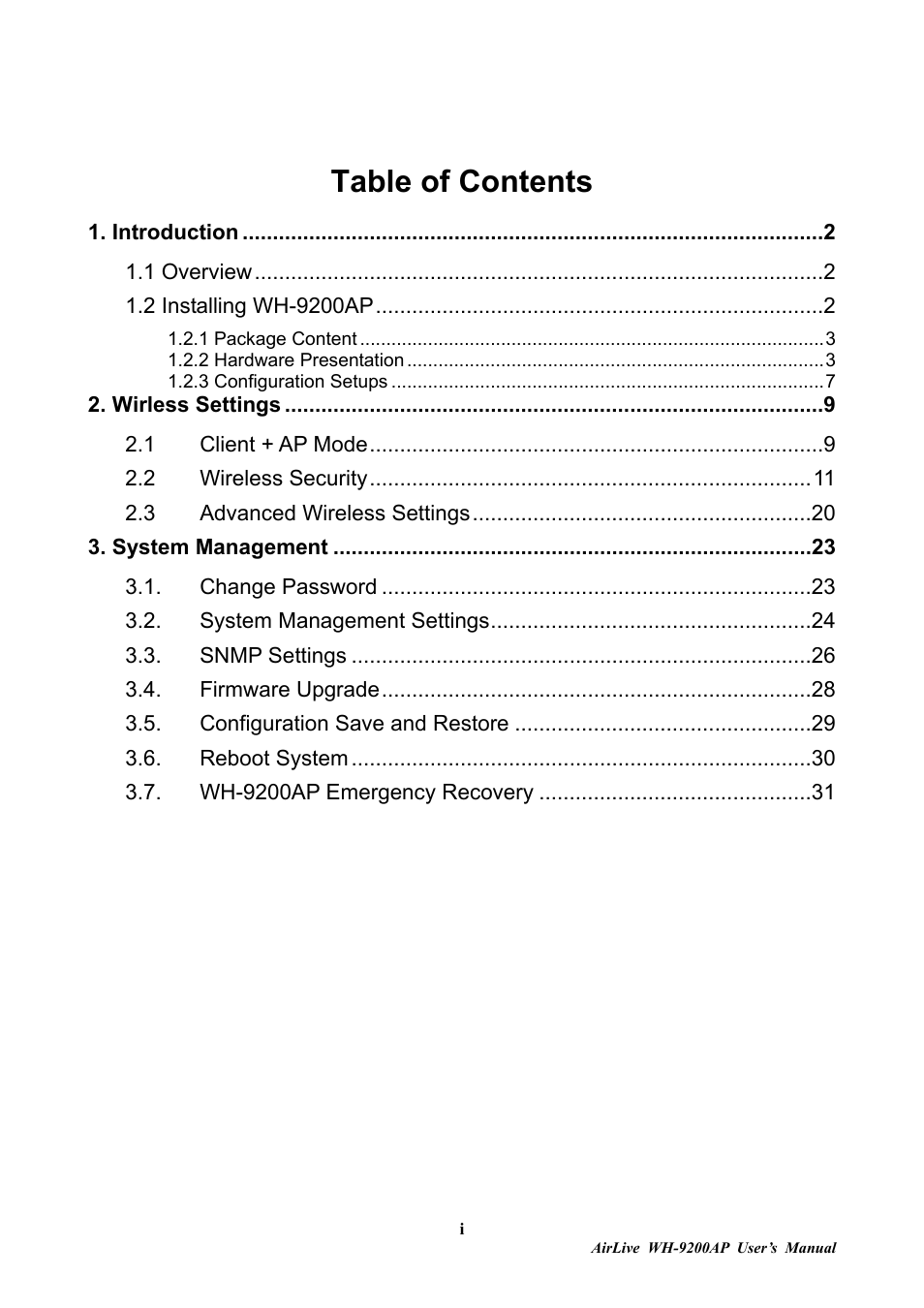 AirLive WH-9200AP User Manual | Page 3 / 33