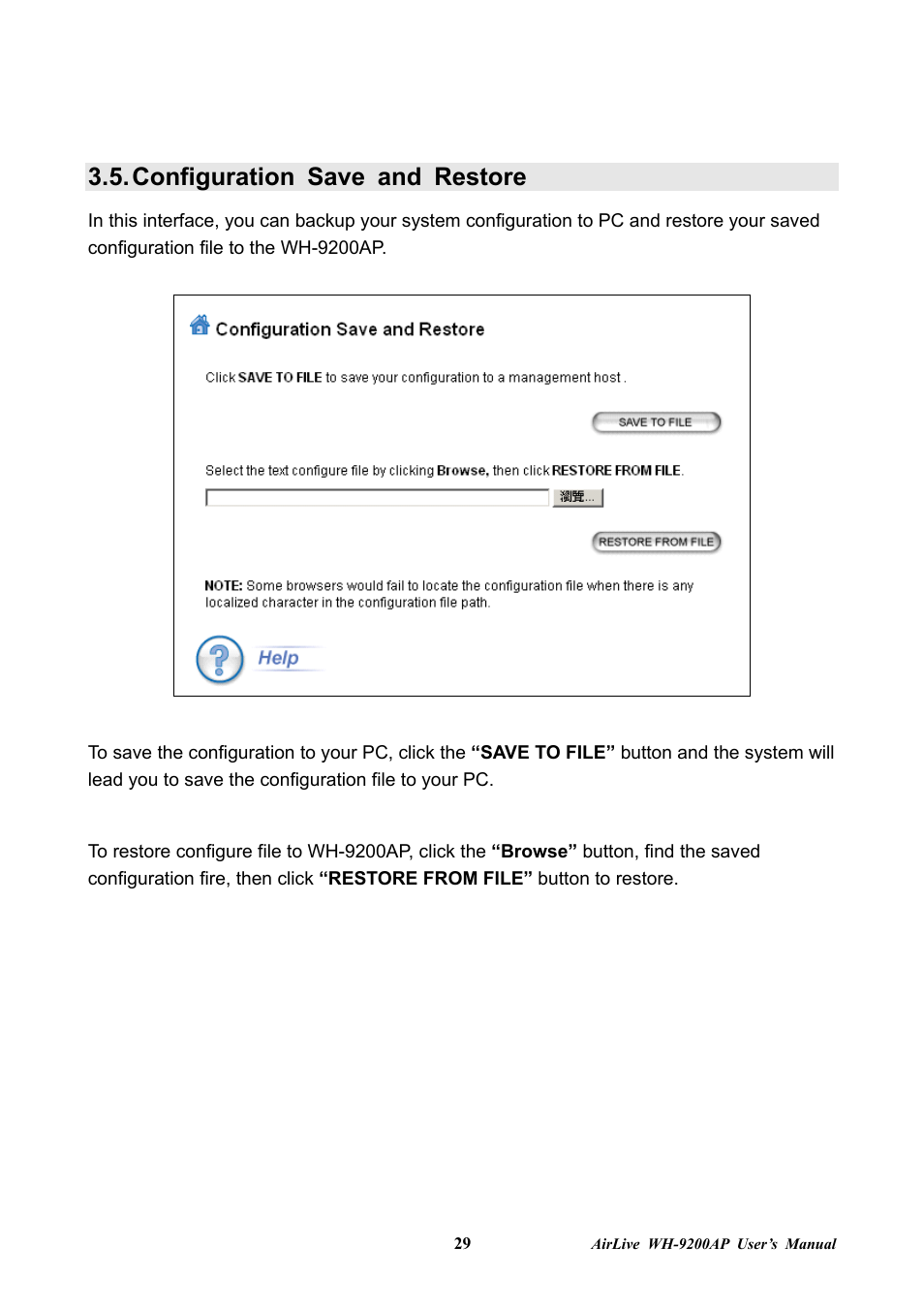Configuration save and restore | AirLive WH-9200AP User Manual | Page 31 / 33