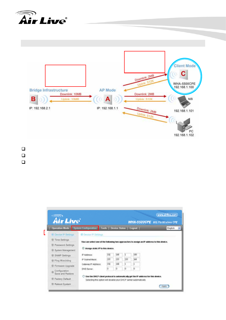 4 device c: client infrastructure mode, 1 device c ip address | AirLive WHA-5500CPE User Manual | Page 115 / 161