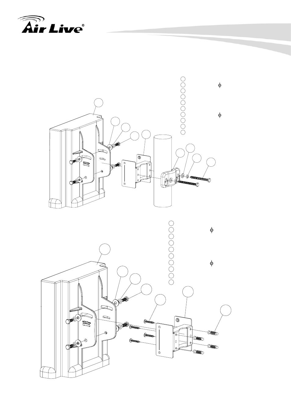 1 mounting configuration, Wall mount, Pole mount | AirLive WHA-5500CPE User Manual | Page 21 / 161