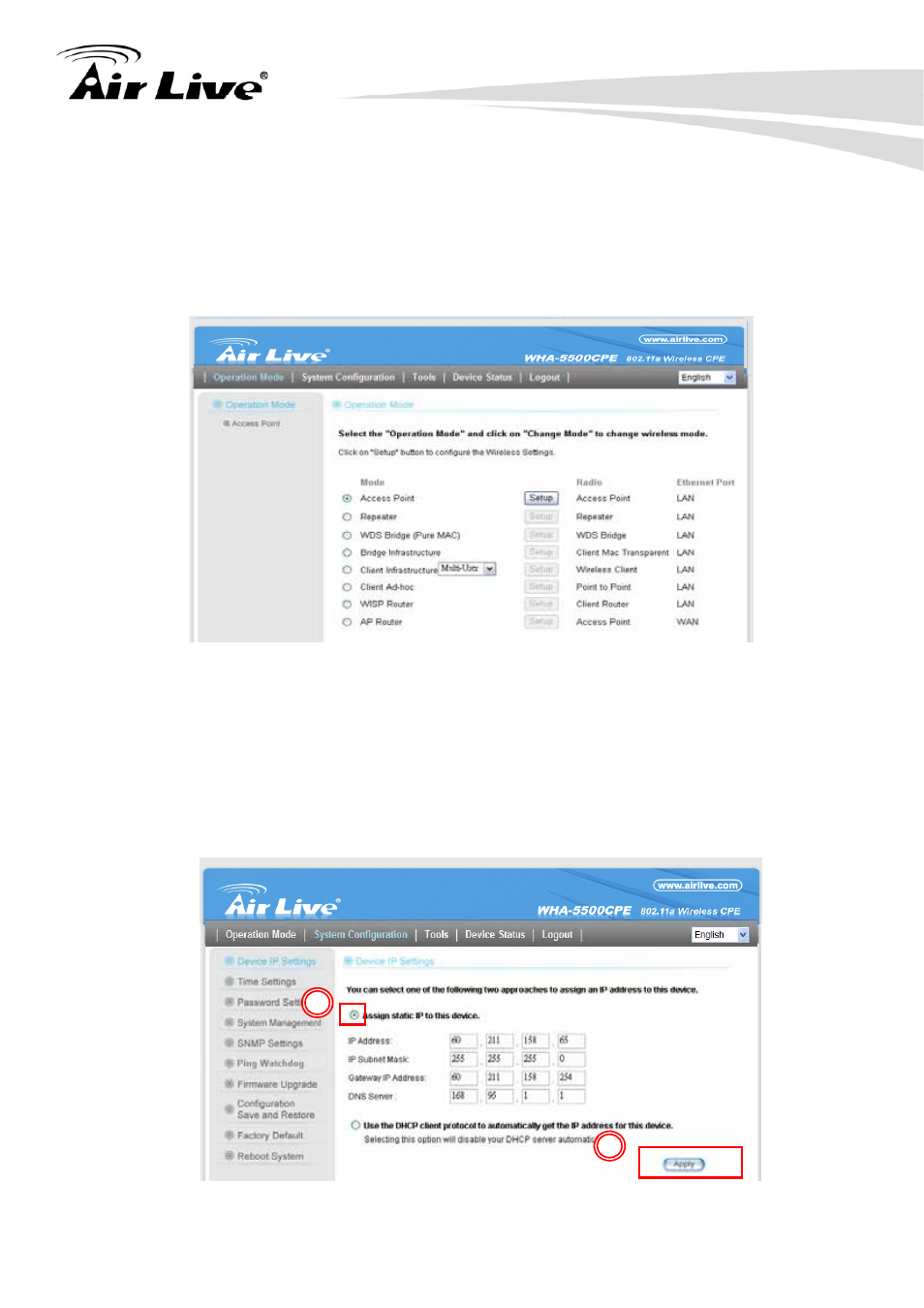 2 change the device’s ip address | AirLive WHA-5500CPE User Manual | Page 32 / 161