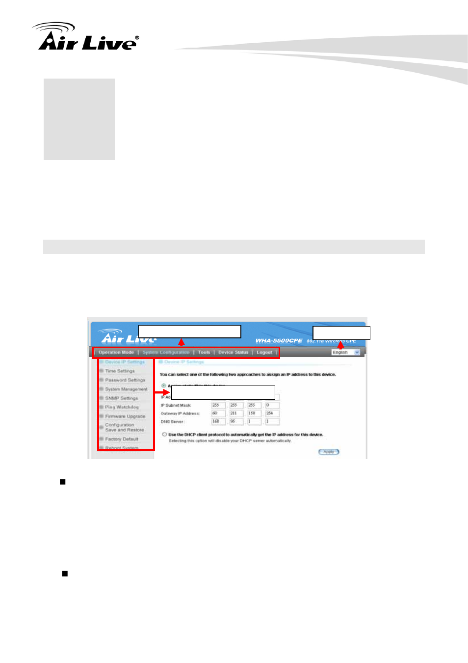 Web management: wireless and wan settings, 1 about wha-5500cpe’s menu structure | AirLive WHA-5500CPE User Manual | Page 36 / 161