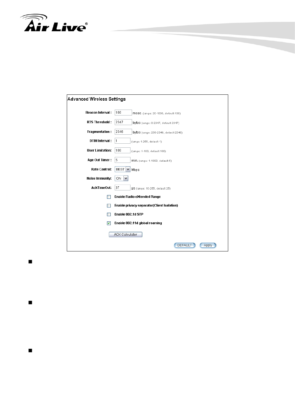 13 advance settings (wireless) | AirLive WHA-5500CPE User Manual | Page 48 / 161