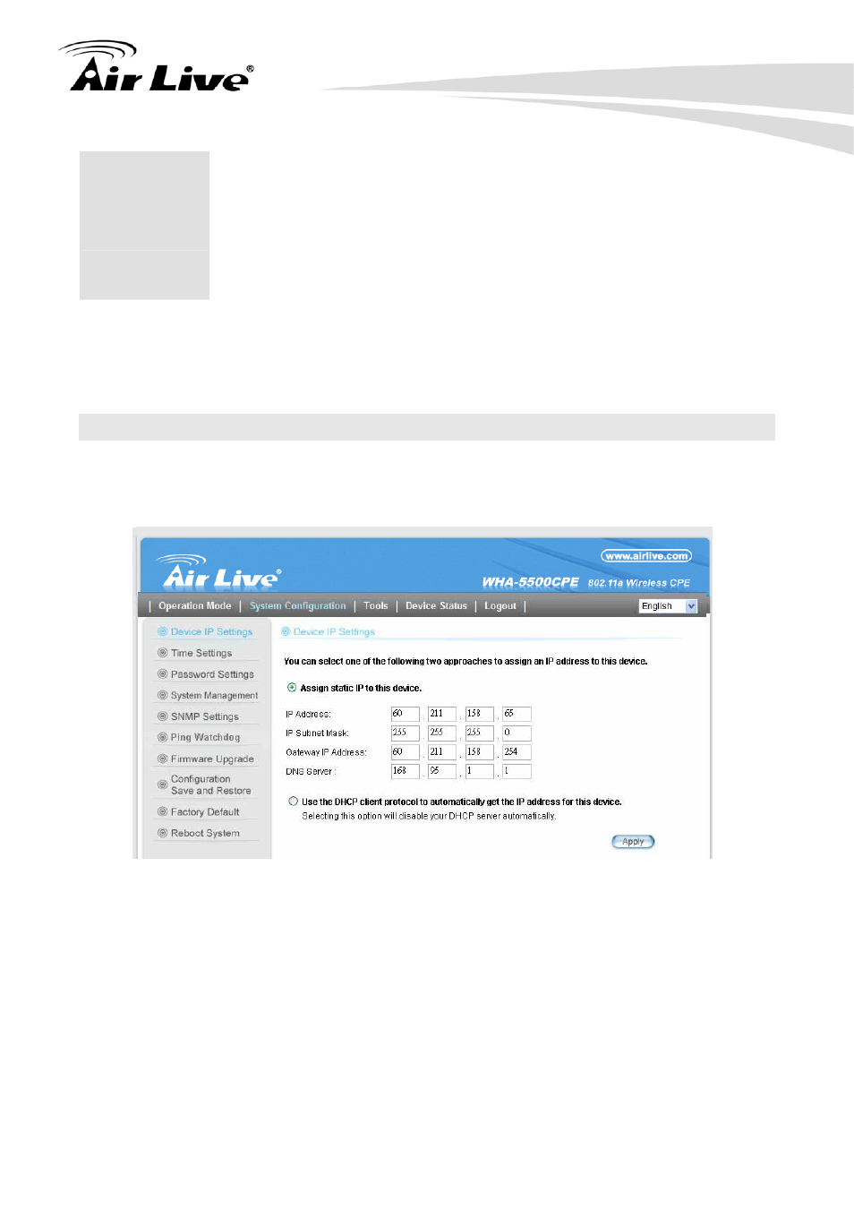 1 system configuration, 1 device ip settings | AirLive WHA-5500CPE User Manual | Page 74 / 161