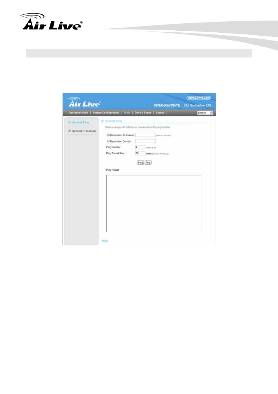 2 tools, 1 network ping 5.2.2 network traceroute, 5 network ping | 2 network traceroute | AirLive WHA-5500CPE User Manual | Page 81 / 161