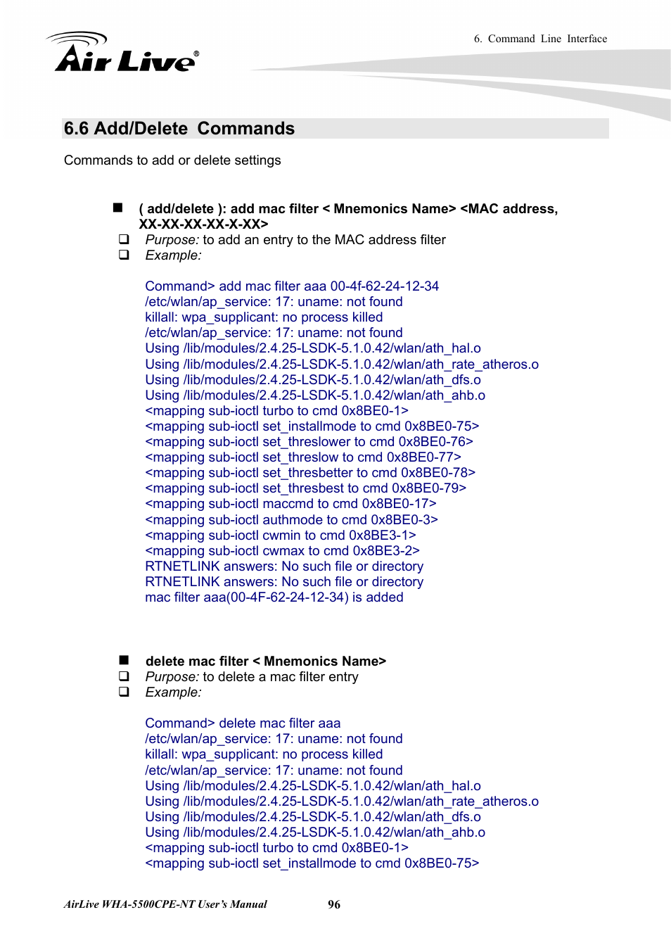 6 add/delete commands | AirLive WHA-5500CPE-NT User Manual | Page 102 / 161