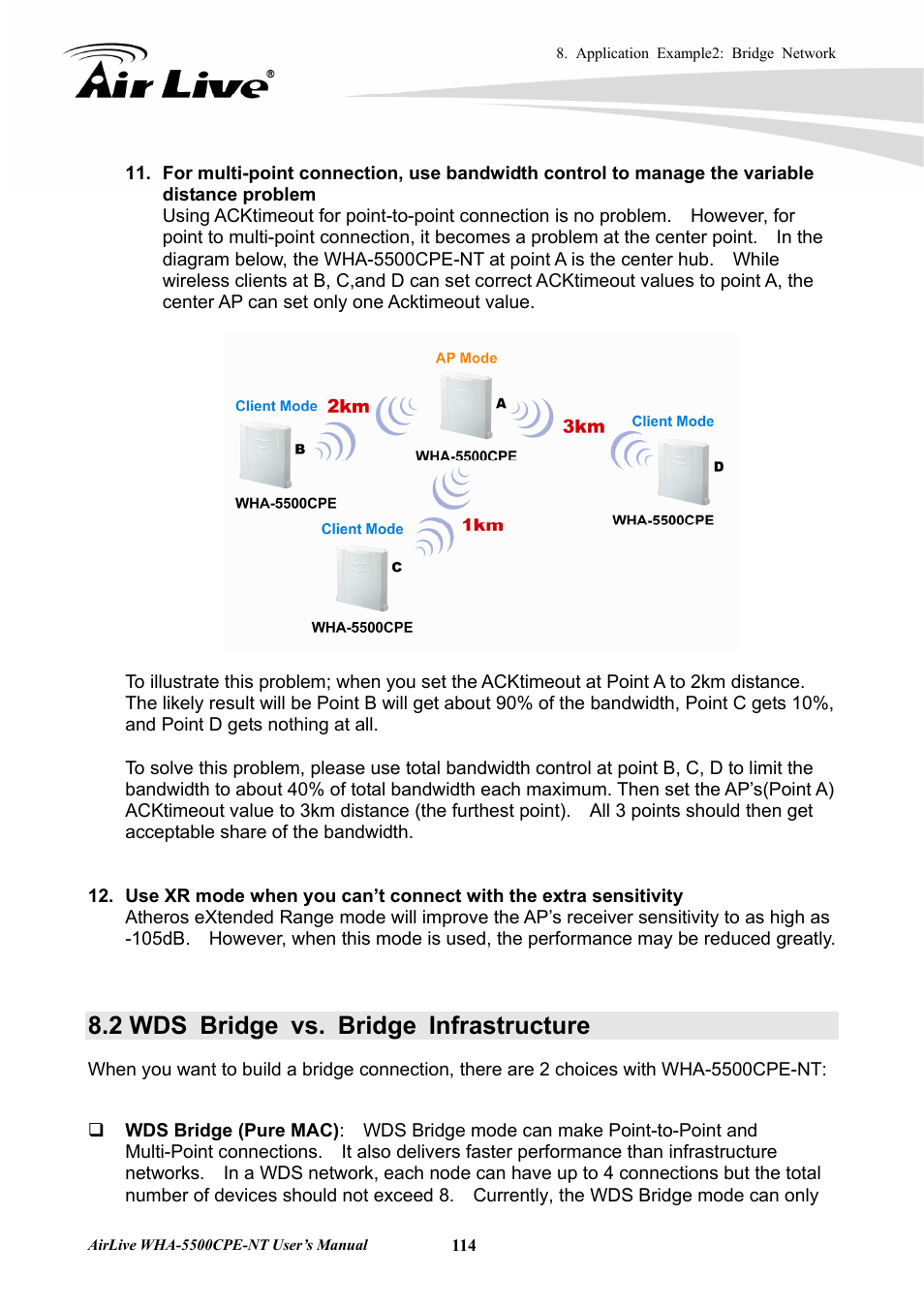 2 wds bridge vs. bridge infrastructure | AirLive WHA-5500CPE-NT User Manual | Page 120 / 161