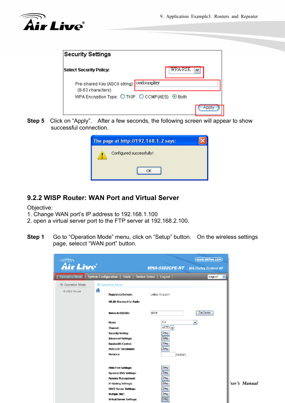 2 wisp router: wan port and virtual server | AirLive WHA-5500CPE-NT User Manual | Page 131 / 161