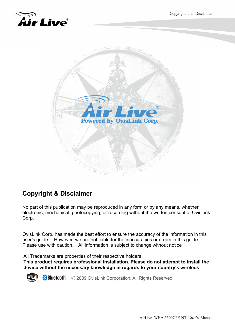 Copyright & disclaimer | AirLive WHA-5500CPE-NT User Manual | Page 2 / 161