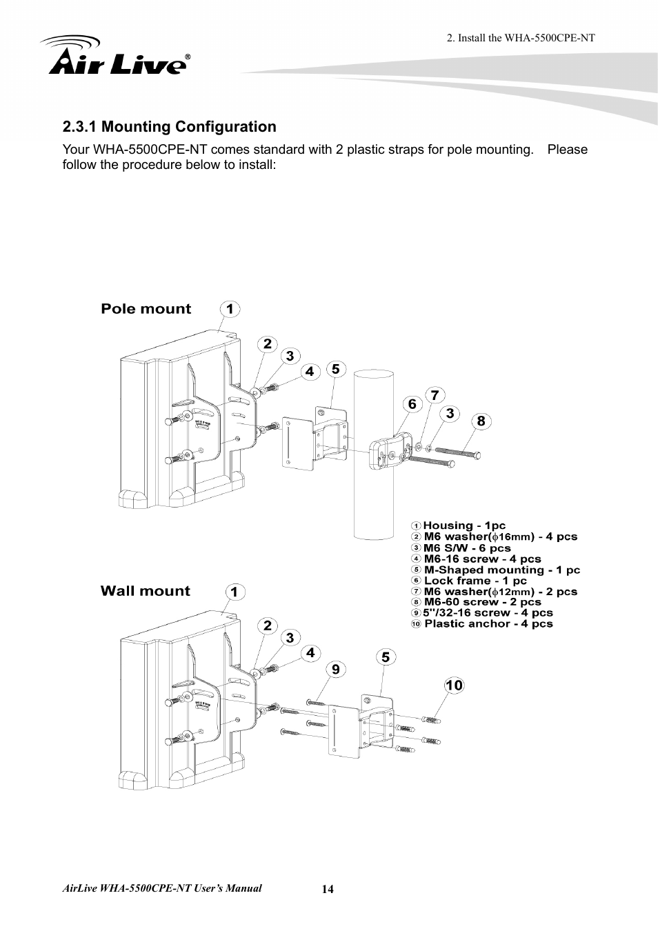 1 mounting configuration | AirLive WHA-5500CPE-NT User Manual | Page 20 / 161