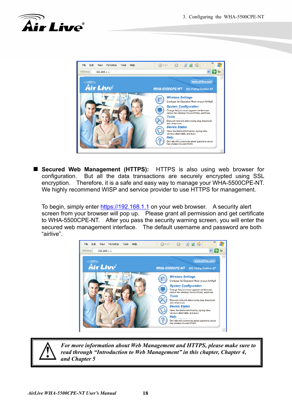 Secured web management (https) | AirLive WHA-5500CPE-NT User Manual | Page 24 / 161