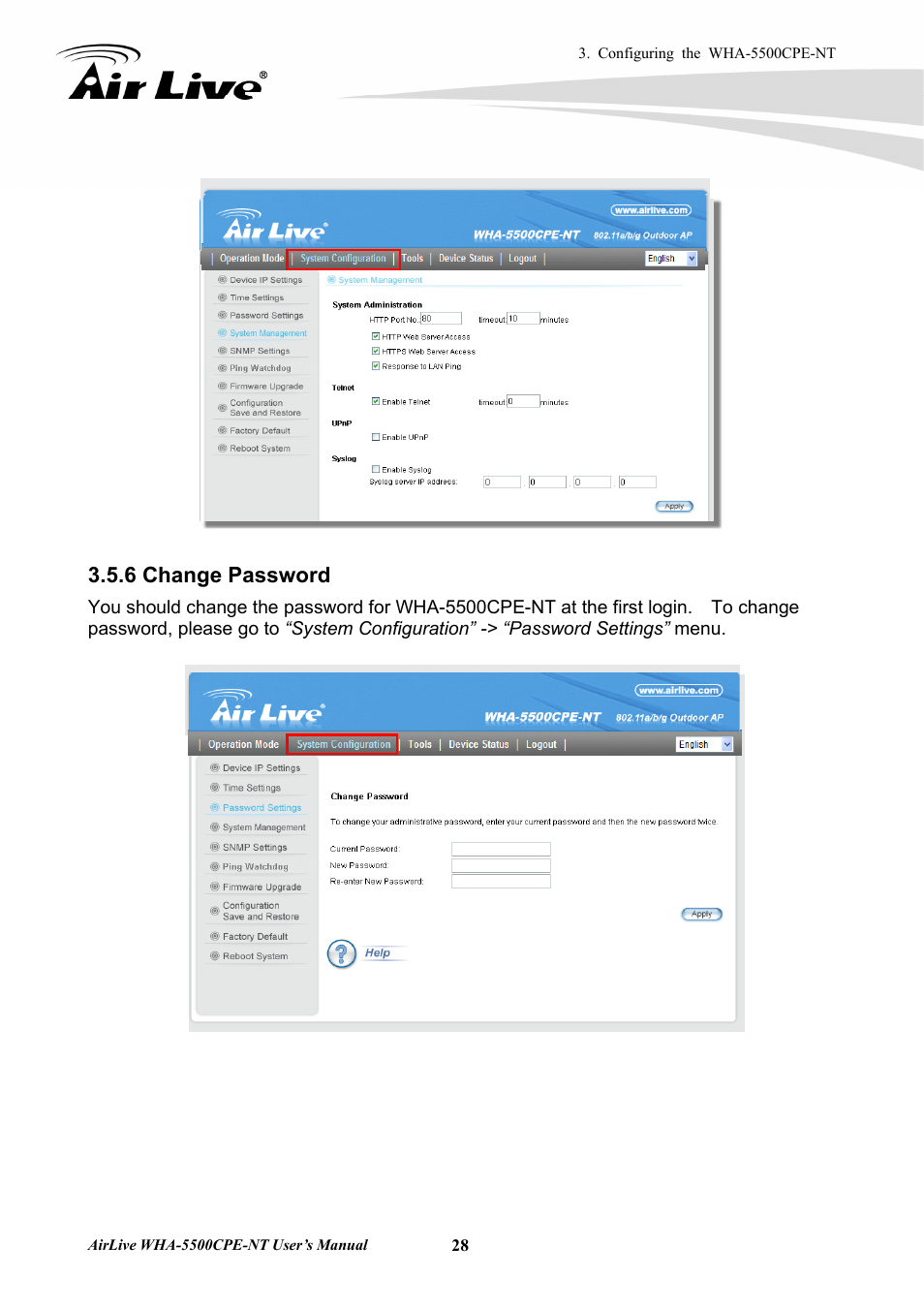 6 change password | AirLive WHA-5500CPE-NT User Manual | Page 34 / 161