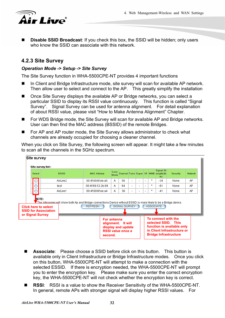 3 site survey | AirLive WHA-5500CPE-NT User Manual | Page 38 / 161