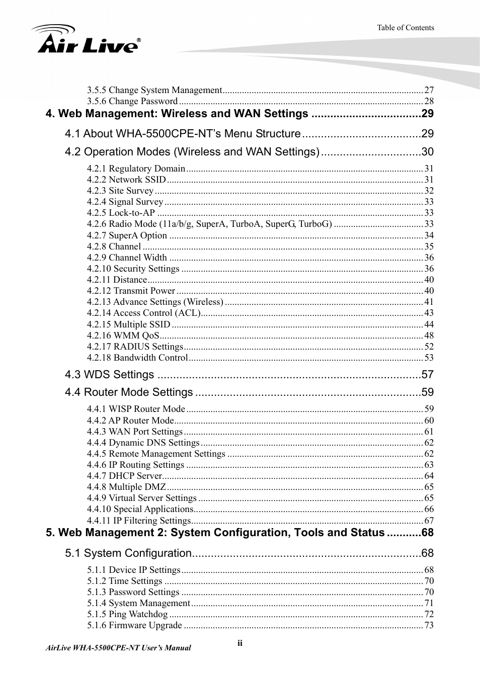 AirLive WHA-5500CPE-NT User Manual | Page 4 / 161