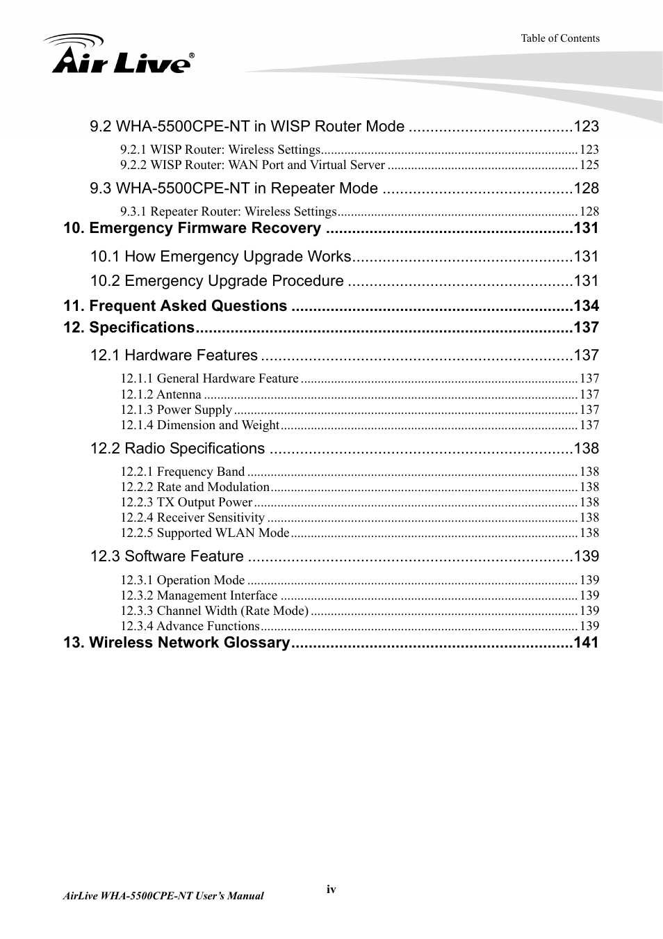 AirLive WHA-5500CPE-NT User Manual | Page 6 / 161