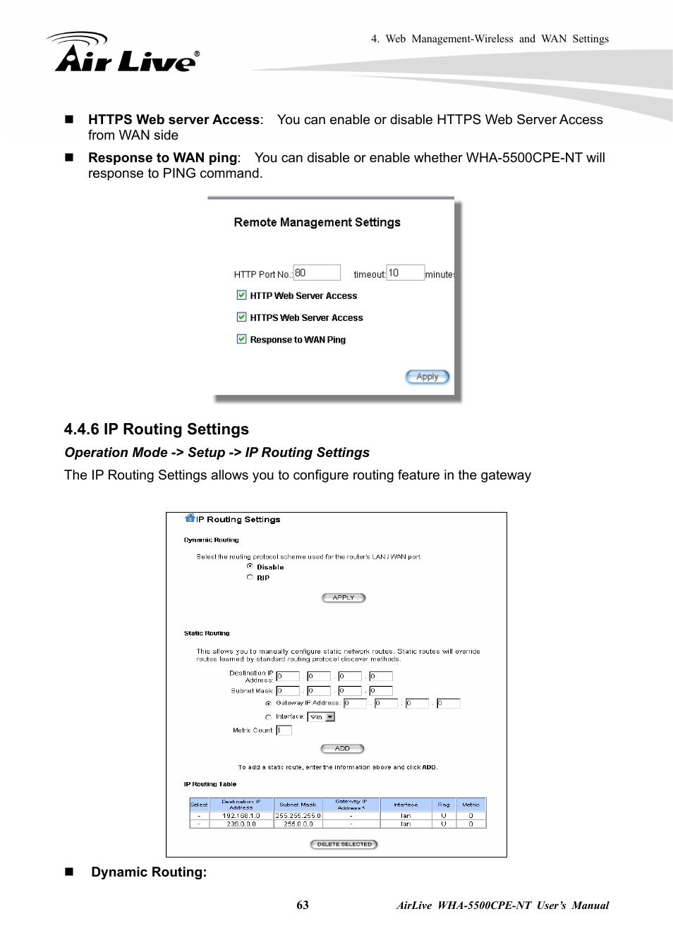 6 ip routing settings | AirLive WHA-5500CPE-NT User Manual | Page 69 / 161