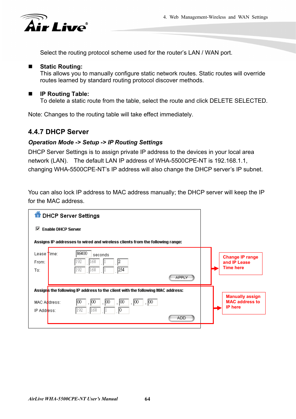 7 dhcp server | AirLive WHA-5500CPE-NT User Manual | Page 70 / 161