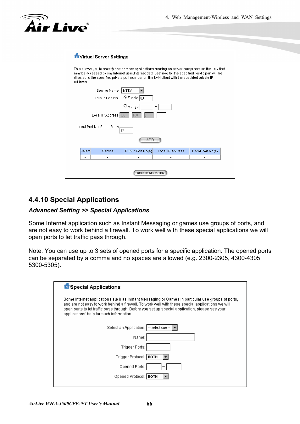 10 special applications | AirLive WHA-5500CPE-NT User Manual | Page 72 / 161