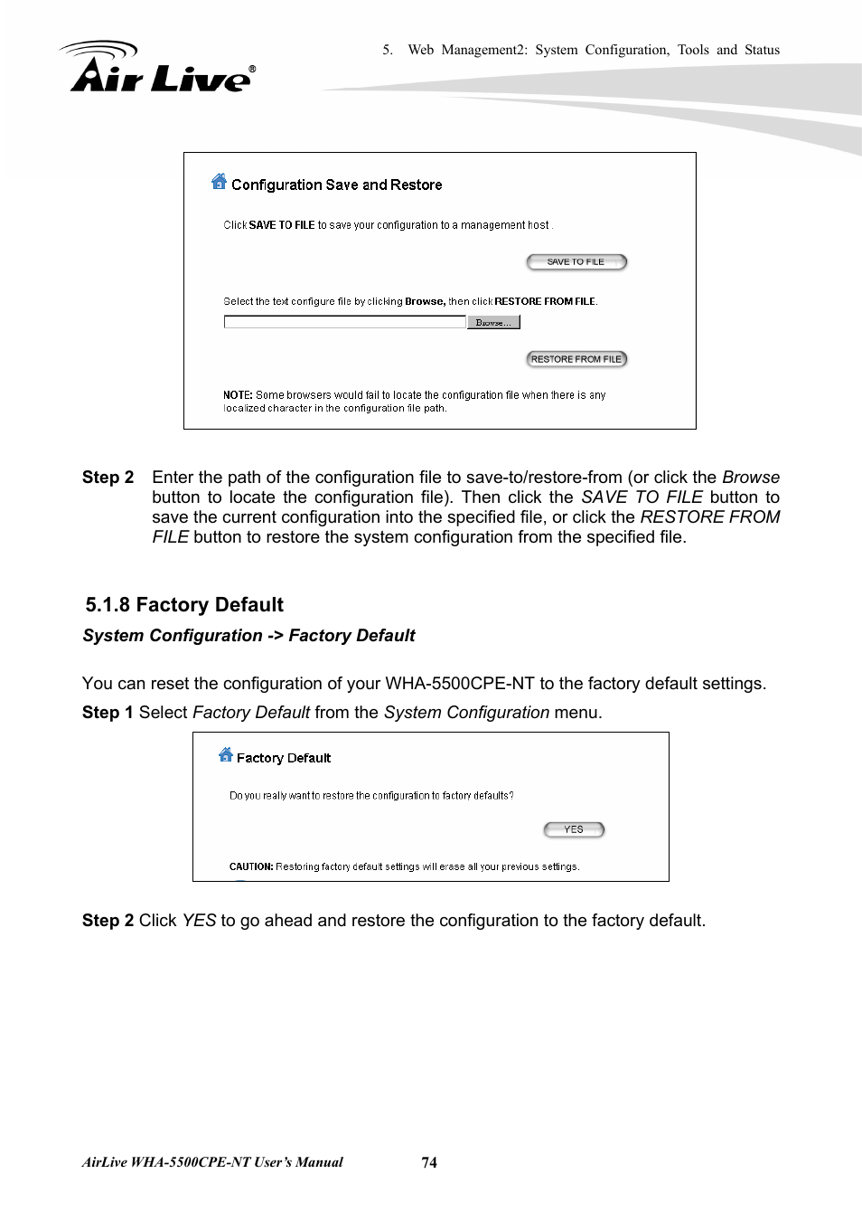 8 factory default | AirLive WHA-5500CPE-NT User Manual | Page 80 / 161