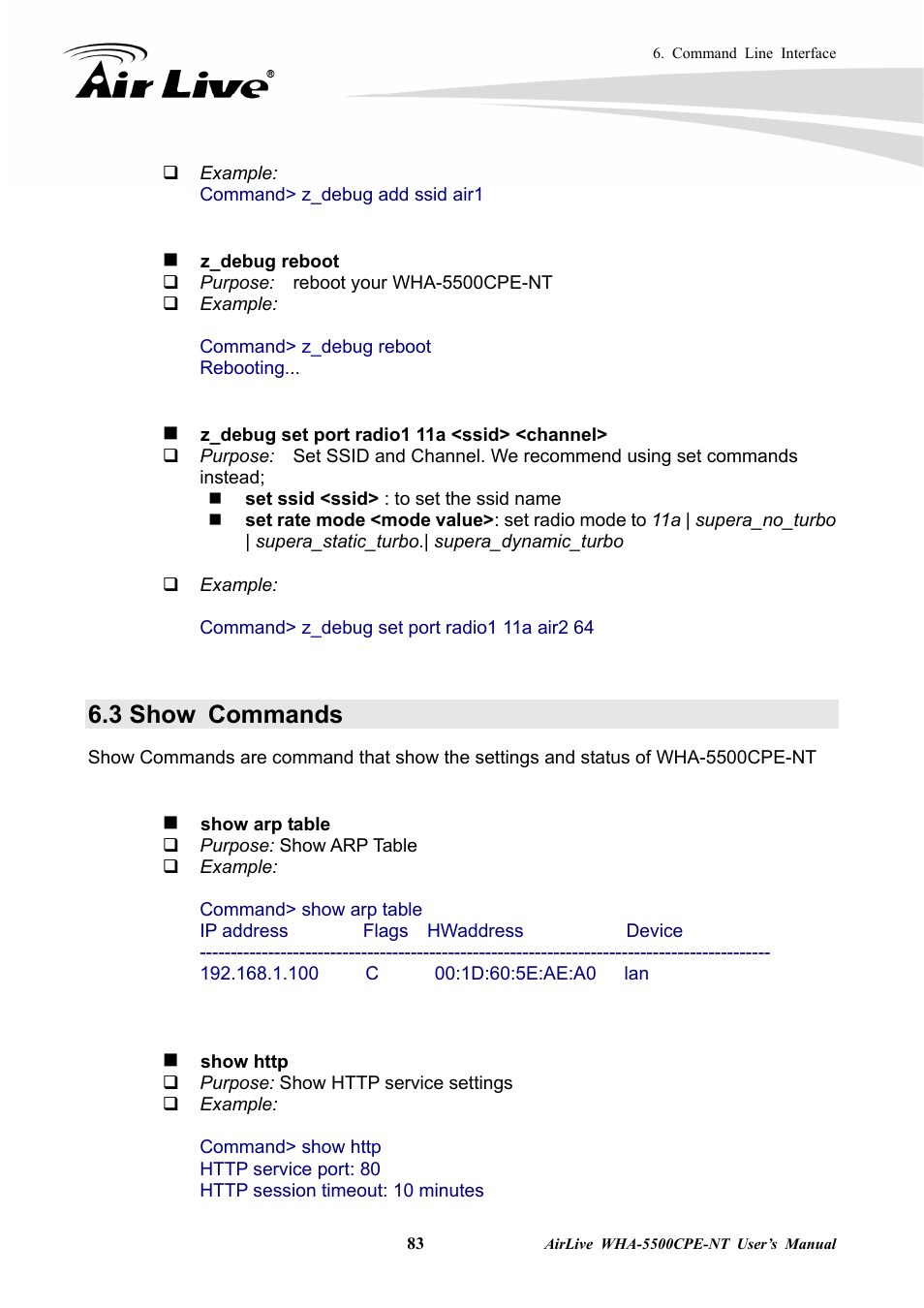 3 show commands | AirLive WHA-5500CPE-NT User Manual | Page 89 / 161