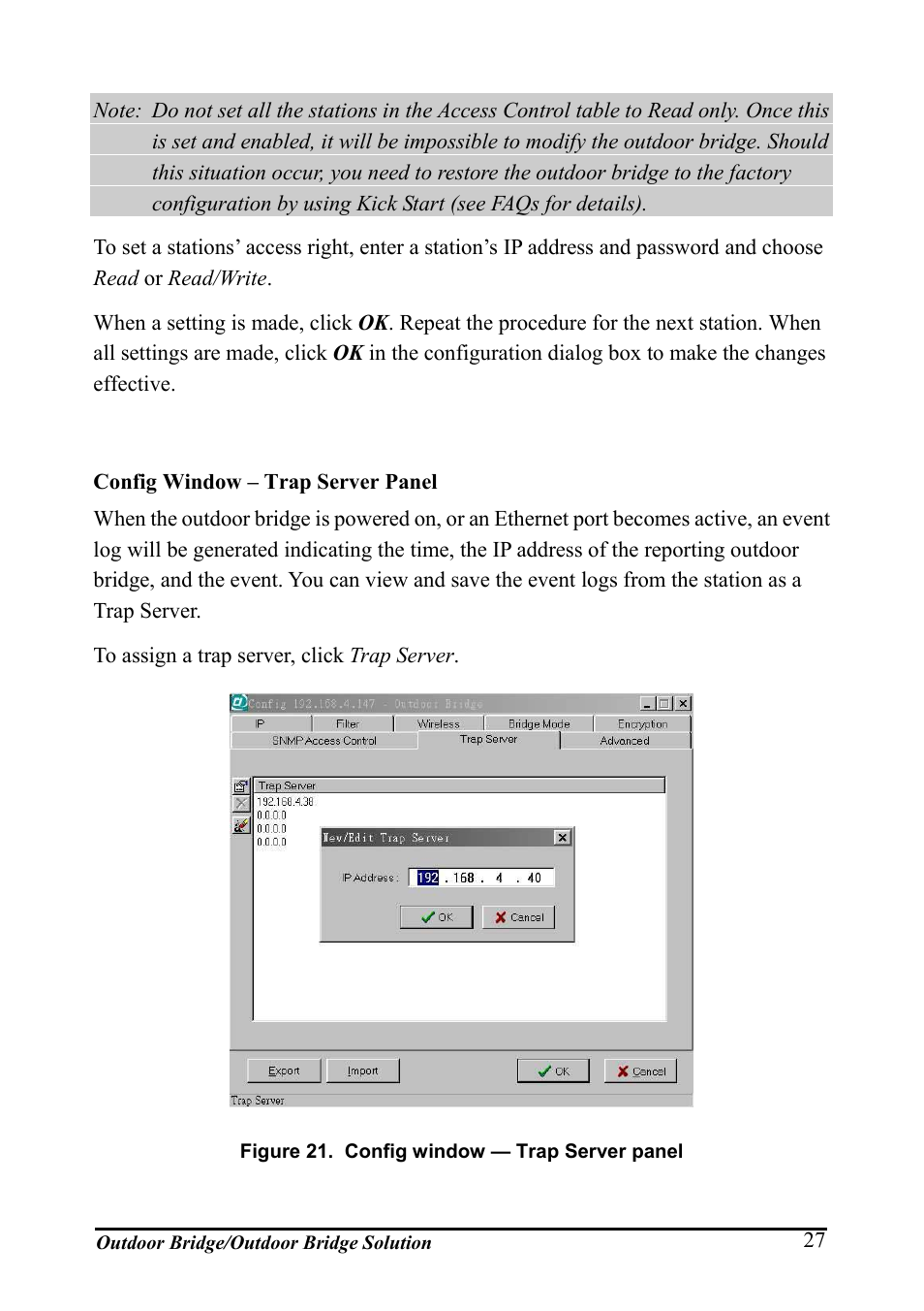 Config window – trap server panel, Igure, Onfig window | Erver panel | AirLive WHP-1130 User Manual | Page 37 / 65