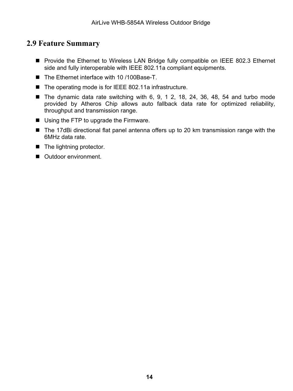 9 feature summary | AirLive WHB-5854A User Manual | Page 14 / 51